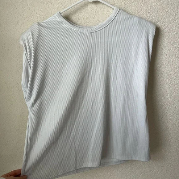 SHEIN Tops Ribbed Shoulder Pad White T Shirt Poshmark